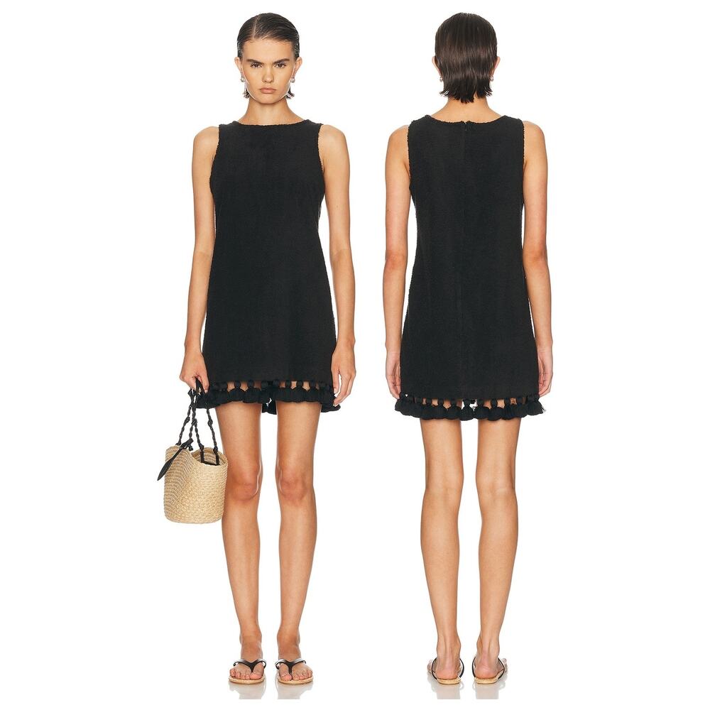 Cap d'Antibes Manon Mini Dress Terry Tassel Hem Beach Party Cotton L